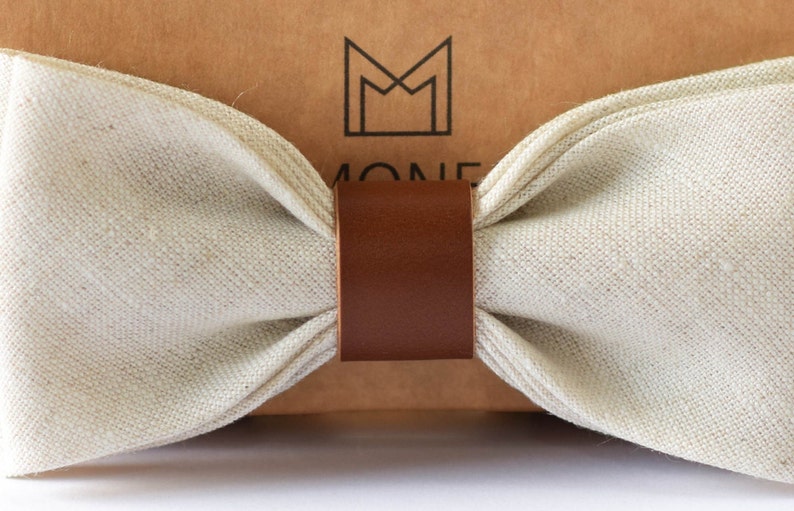 White Natural Linen Bow Tie for Boy Baby, Christening, Baptism Bow Tie Dark brown