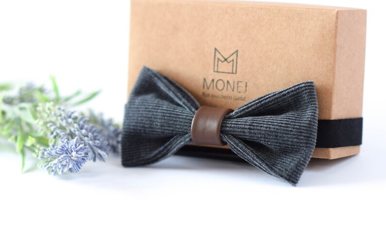 Velvet Italian Cotton Bow Tie Formal Bow Tie Gift for Him Boho Wedding Bow Tie for Groom Groomsmen Steel Grey Bow Tie for Men