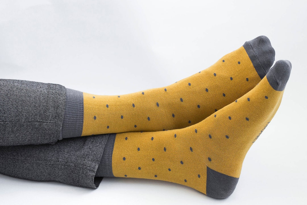 Men's Mustard Yellow Socks With Dots Crazy Cool Wedding Etsy