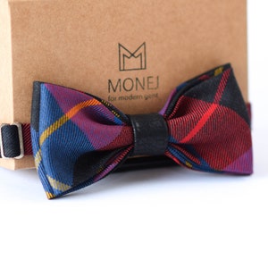 Rot Lila Fliege für Männer, Tartan Hochzeit Fliege für Bräutigam Trauzeugen, Geschenk für Männer Ihn Freund Ehemann