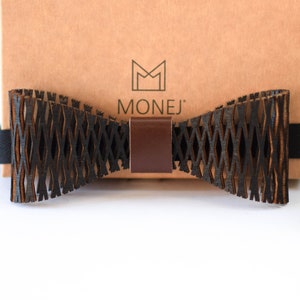 Black Wood Bow Tie for Men, Boho Wooden Wedding Bowtie for Groom Groomsmen, Wood Gift for Men