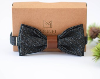 Nœud papillon gris bleu pour hommes, nœud papillon de mariage Boho rayé pour les garçons d’honneur du mari, cadeau de fête des pères, cadeaux d’affaires