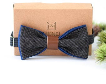 Blue Grey Bow Tie for Men, Boho Wedding Bow Tie for Groom Groomsmen, Father Day Gift, Business Men Gifts
