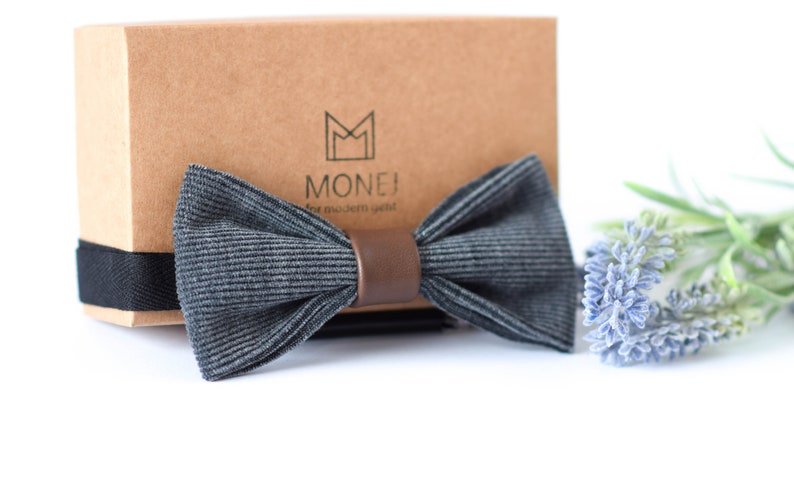 Velvet Italian Cotton Bow Tie Formal Bow Tie Gift for Him Boho Wedding Bow Tie for Groom Groomsmen Steel Grey Bow Tie for Men