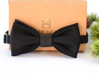 Classic Black Bow Tie for Men, Solid Minimalist Wedding Bow Tie for Groom and Groomsmen, Fathers Day Gifts