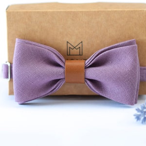 Lavender Purple Linen Bow Tie for Men, Lilac Bow Tie for Rustic Boho Wedding, Groom Groomsmen Bowtie