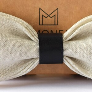 White Natural Linen Bow Tie for Boy Baby, Christening, Baptism Bow Tie Black