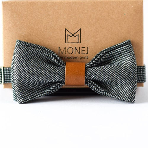 Blue Gray Bow Tie for Boy Kid Leather Boho Bow Tie Gift for Etsy