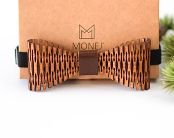 Brown Wooden Bow Tie for Flower Boy, Handmade Modern Bowtie, Wedding Accessory, Gift for Boys