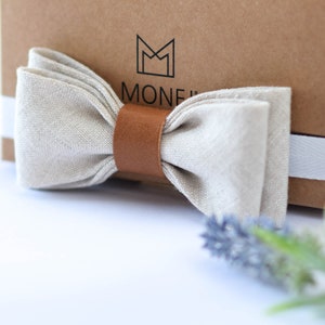 White Natural Linen Bow Tie for Boy Baby, Christening, Baptism Bow Tie image 4