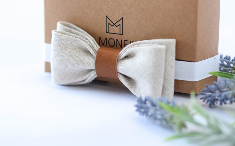 White Natural Linen Bow Tie for Boy Baby, Christening, Baptism Bow Tie image 4