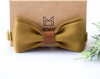 Sand Linen Bow Tie for Men | Beige Rustic Wedding Bowtie | Pre-Tied Bow Tie for Groom & Groomsmen | Boho Beach Wedding Accessory