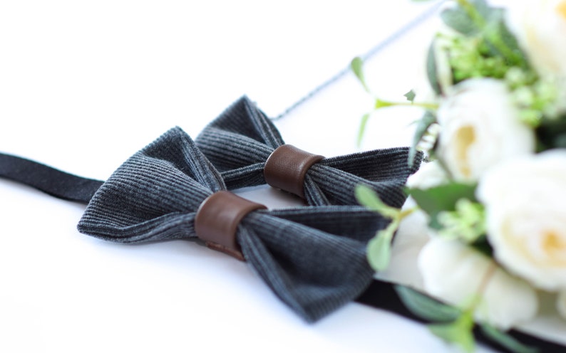 Velvet Italian Cotton Bow Tie Formal Bow Tie Gift for Him Boho Wedding Bow Tie for Groom Groomsmen Steel Grey Bow Tie for Men
