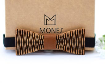 Wooden Bow Tie for Men, Wood Wedding Bowtie with Leather for Groom Groomsmen, Gift for Men