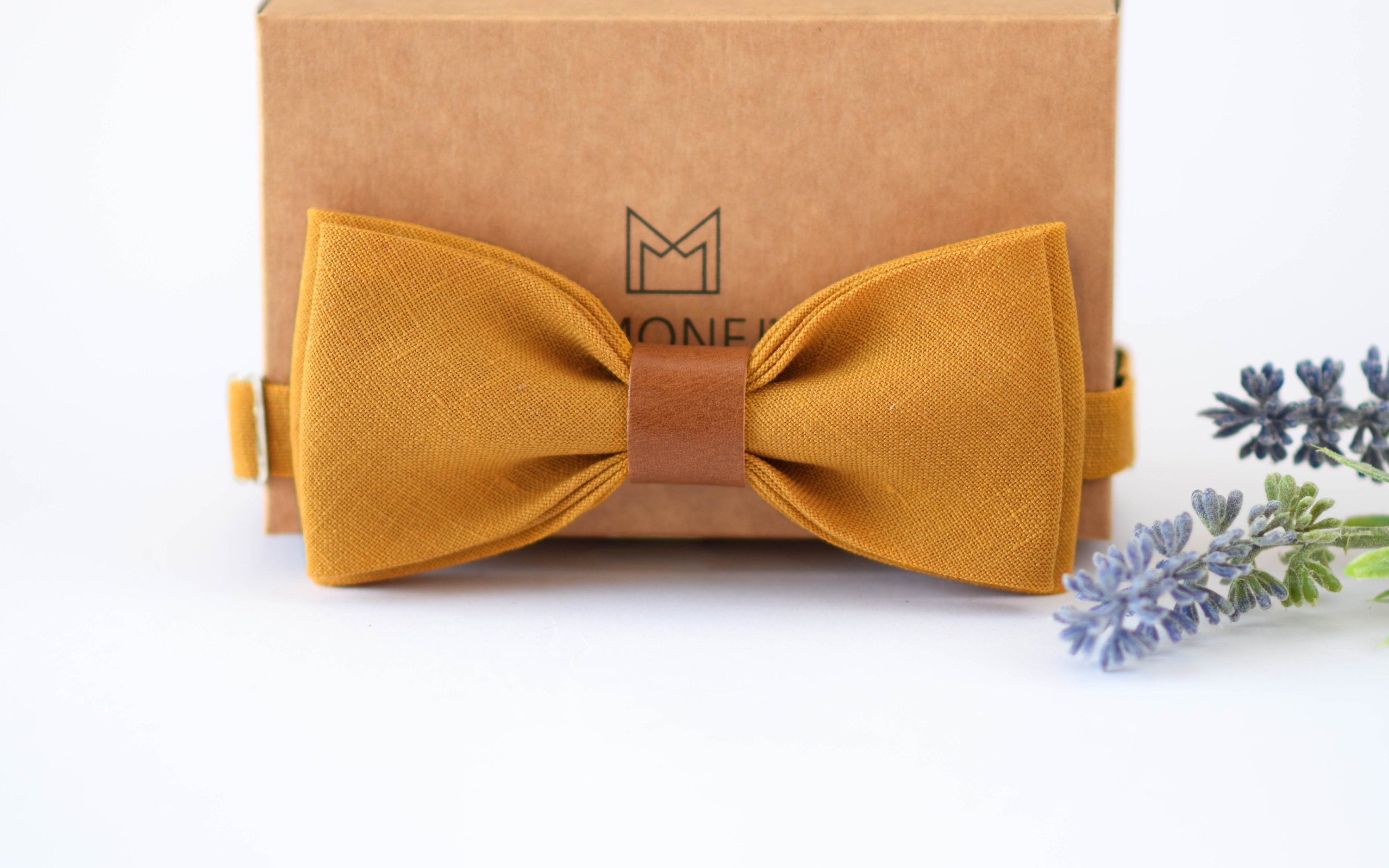 Mustard Linen Bow Tie for Men, Rust Yellow Wedding Bowtie for Bridegroom Groomsmen, Country Wedding Casual Bow Tie, Gift for Men