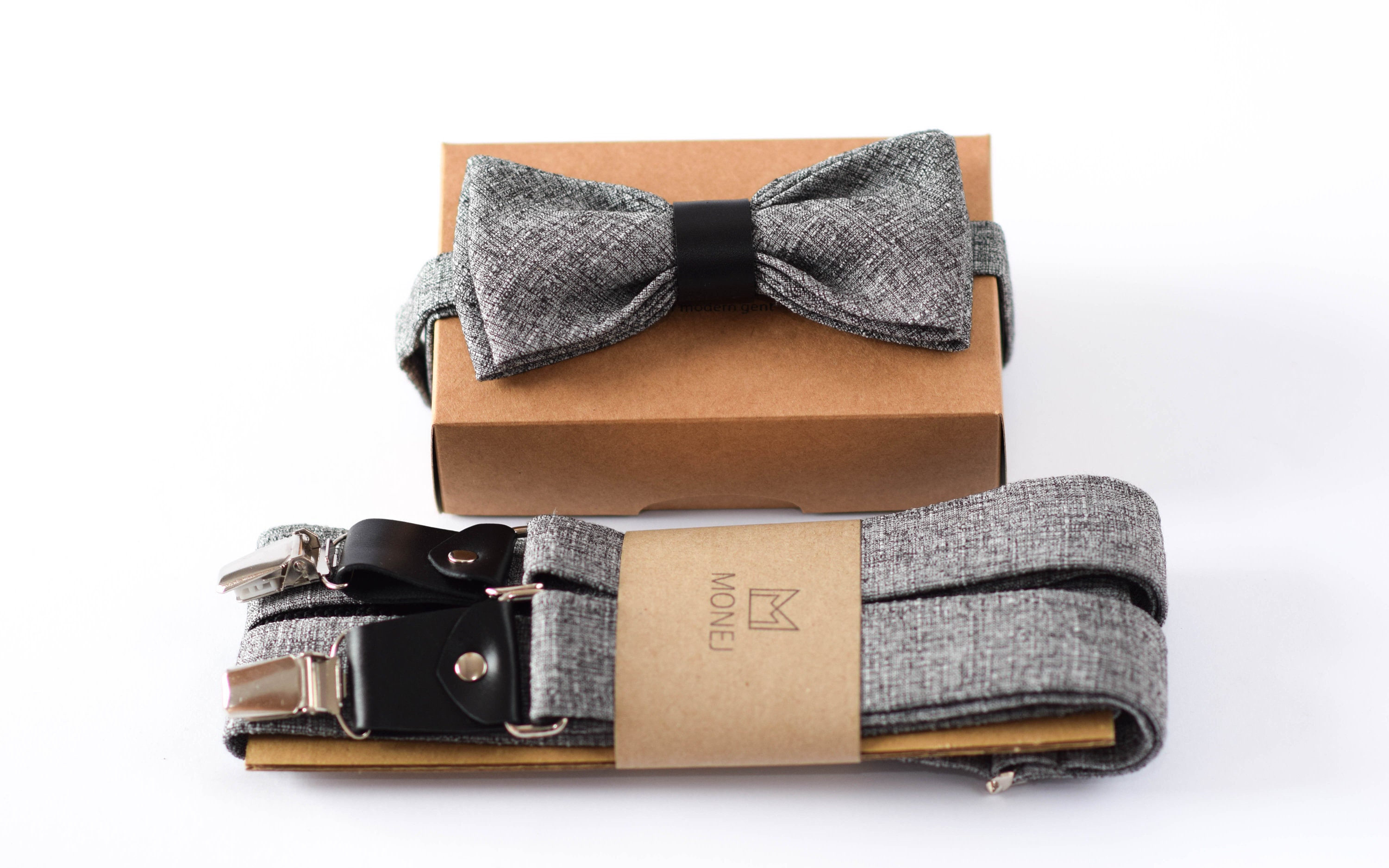 Grey Suspenders for Men Halfwool and Leather Suspenders / Etsy UK
