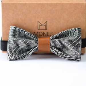 Tweed Bow Ties for Men & Boy, Checked Black White Bow Tie for Wedding or Christening, Pre-tied Bowtie, Gift for Father and Son