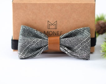 Grey Wool Tweed Bow Tie, Handmade Retro Boho Bowtie, Country Barn Wedding, Groomsmen Gift Set, Flower Boy Bowtie, Christmas Gift