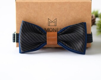 Noeud papillon gris pour hommes, noeud papillon de mariage rayé bleu pour les mariés, noeud papillon moderne à motifs, cadeau de fête des pères, cadeau d’affaires