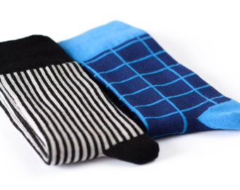 Blue and Striped Men's Sock Set, Casual Colorful Groomsmen Socks for Wedding, Men's Socks Gift