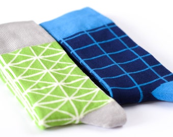 Casual Colorful Men's Sock Set, Blue Green Cool Groomsmen Socks for Wedding, Crazy Funny Socks Men, Mens Socks Gift Set