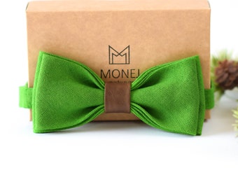 Lindgrüne Leinen fliege für Männer, Rustikale Boho Hochzeitsschleife für Bräutigam Bräutigam, Geschenk für Männer Ihn