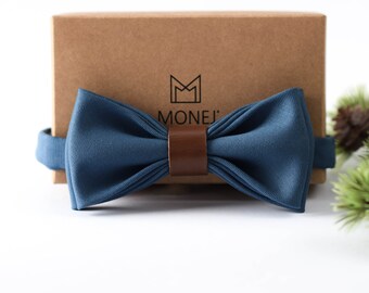Nœud papillon minimaliste en bleu pour homme et garçon, nœud papillon de mariage pré-noué pour les garçons d'honneur, nœud papillon de mariage bohème rustique, cadeau pour homme