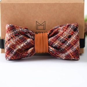 Brown Bow Ties for Men & Boy, Tweed Checked Bow Tie for Wedding or Christening, Pre-tied Bowtie, Gift for Father and Son