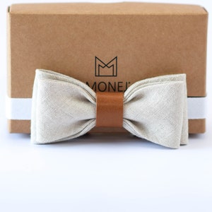 White Natural Linen Bow Tie for Boy Baby, Christening, Baptism Bow Tie Light brown