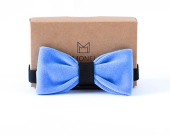 Light Royal Blue Bow Tie for Men, Cotton Velvet Bow Tie, Rustic Wedding Bow Tie for Groom, Gift for Boyfriend, Husband, Dad, Boss