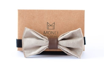 Boho Wedding Beige Velvet Bow Tie - Ready Tied Men's Bow Tie - Groomsmen Gift - Gift for Him