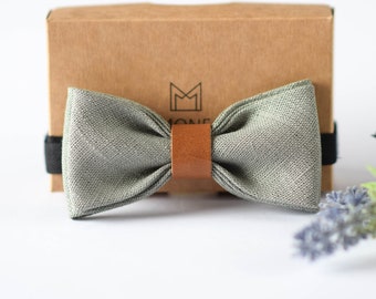 Grey Jute Linen Bow Tie for Men or Boy, Burlap Bow Tie for Rustic Boho Wedding for Groom Groomsmen, Linen Necktie