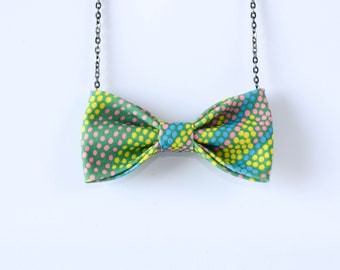 Green Dot Bow Tie Pendant Necklace for Women, Boho Women's Accessory, Gift for Women Her Girlfriend