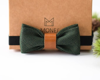 Green Bow Tie for Boy, Wool Bowtie, Wedding Baptism Bow Tie for Kid Baby, Christmas Birthday Gift for Boy