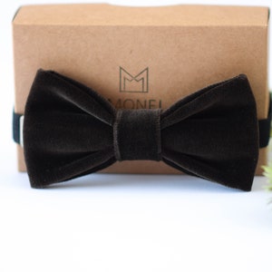 Chocolate Brown Bow Tie for Men, Cotton / Velvet and Leather Bow Tie for Wedding, Ready Tied Bow Tie For Groom / Groomsmen, Gift for Him