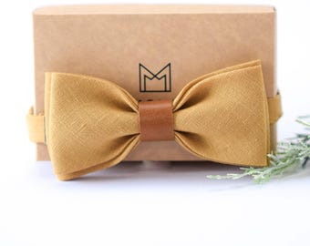Sand Linen Bow Tie for Men – Beige Rustic Wedding Bowtie for Groom & Groomsmen – Pre-Tied Casual Bow Tie for Beach or Boho Weddings