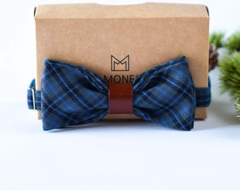 Blue Tartan Bow Tie for Men, British Style Hipster Rustic Bowtie, Groomsmen Groom Bowtie, Father Son Baby Sizes, Christmas Gift