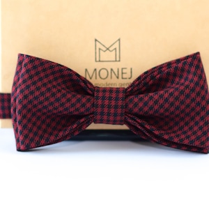 Burgund rote Tartan Fliege für Männer, Boho Retro Hochzeit Fliege für Bräutigam Trauzeugen, Geschenk für Männer Ihn