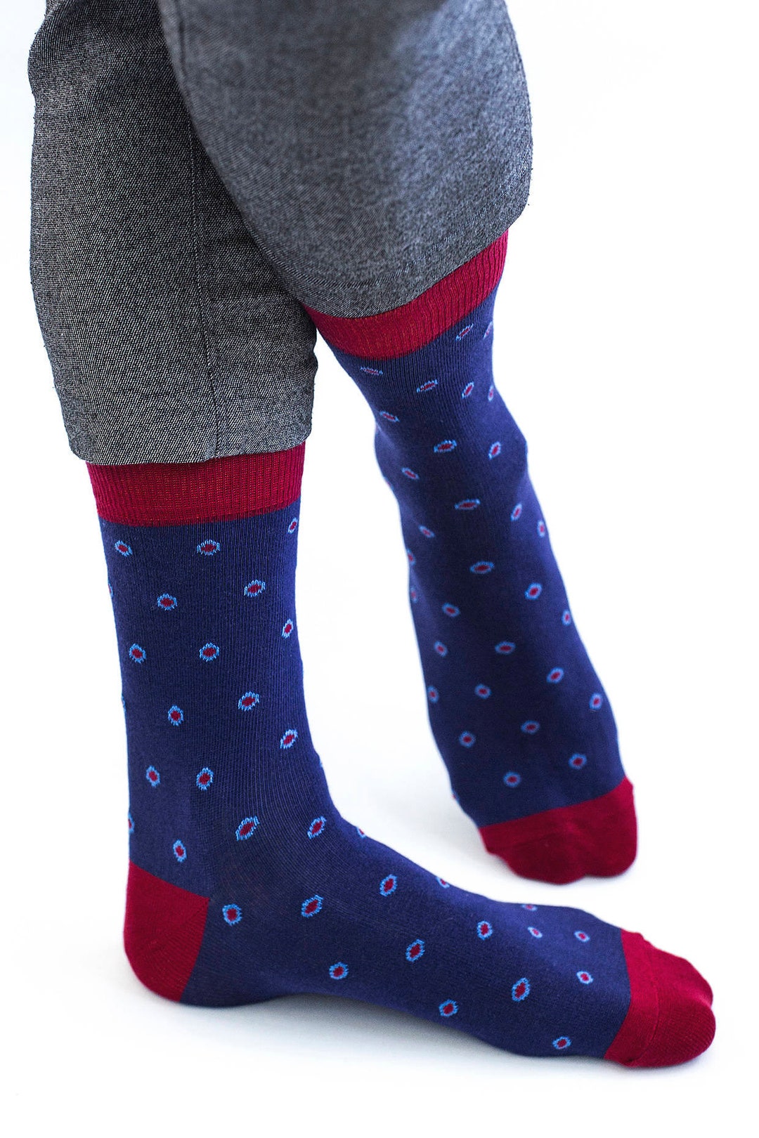 Men's Dark Blue and Burgundy Socks, Cotton and Spandex Socks, Cute Cool