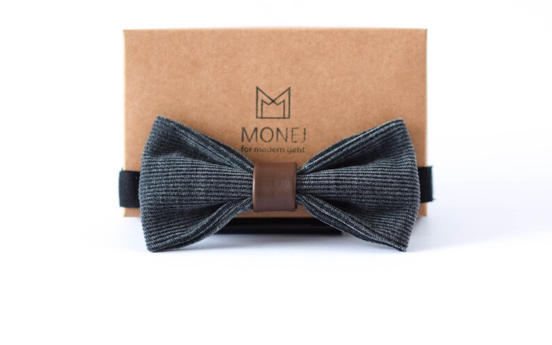 Velvet Italian Cotton Bow Tie Formal Bow Tie Gift for Him Boho Wedding Bow Tie for Groom Groomsmen Steel Grey Bow Tie for Men