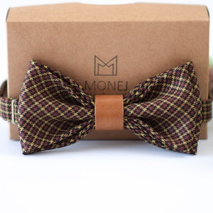 Braune Tartan Fliege, Herrenfliege aus Wolle, Rustikale Hochzeitsfliege für Bräutigam, Vatertagsgeschenke