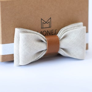 White Natural Linen Bow Tie for Boy Baby, Christening, Baptism Bow Tie image 3