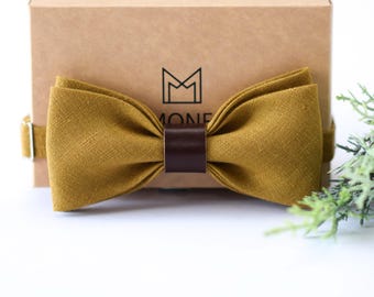Rustic Linen Bow Tie – Sand Pre-Tied Bowtie for Groom or Groomsmen – Boho Wedding Accessory