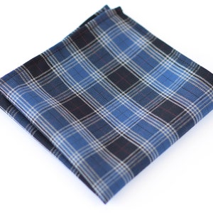 Plaid Pocket Square for Men, Navy Checked Pocket Square for Wedding, Wedding Handkerchief, Gift for Him