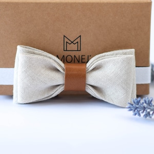 White Natural Linen Bow Tie for Boy Baby, Christening, Baptism Bow Tie image 1