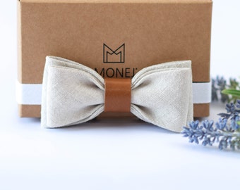 White Linen Bow Tie for Boy Baby, Rustic Ring Bearer Bow Tie, Toddler Wedding Bow Tie, Adjustable Kids Bow Tie, Christening Accessory