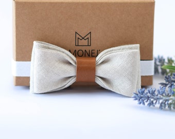 White Natural Linen Bow Tie for Boy Baby, Christening, Baptism Bow Tie