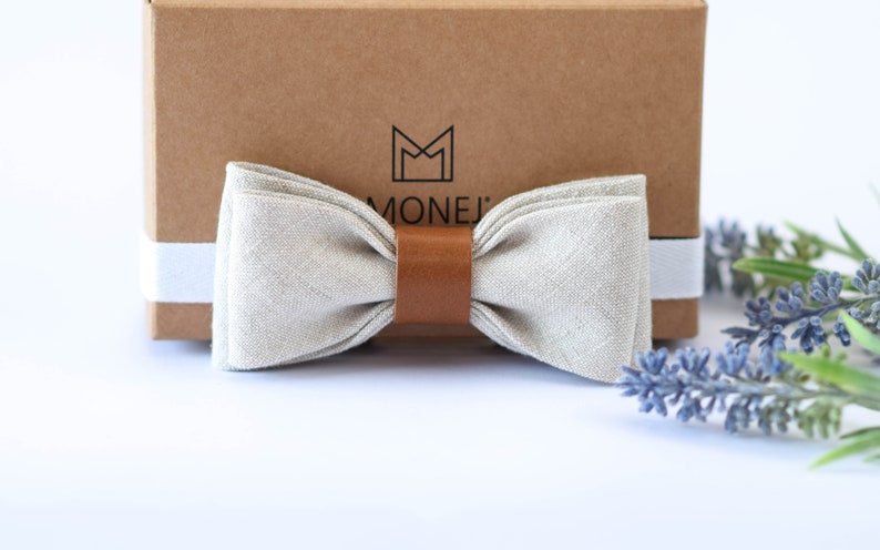 White Natural Linen Bow Tie for Boy Baby, Christening, Baptism Bow Tie image 1