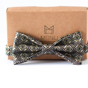 Silk Bow Tie for Men, Blue Brown Wedding Bow Tie for Groom Groomsmen, Gift for Men Him