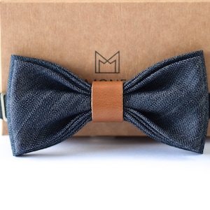 Denim Blue Bow Tie for Men, Pre Tied Boho Bow Tie, Wedding Bowtie for Groom Groomsmen,  Solid Bow tie, Mans Gift